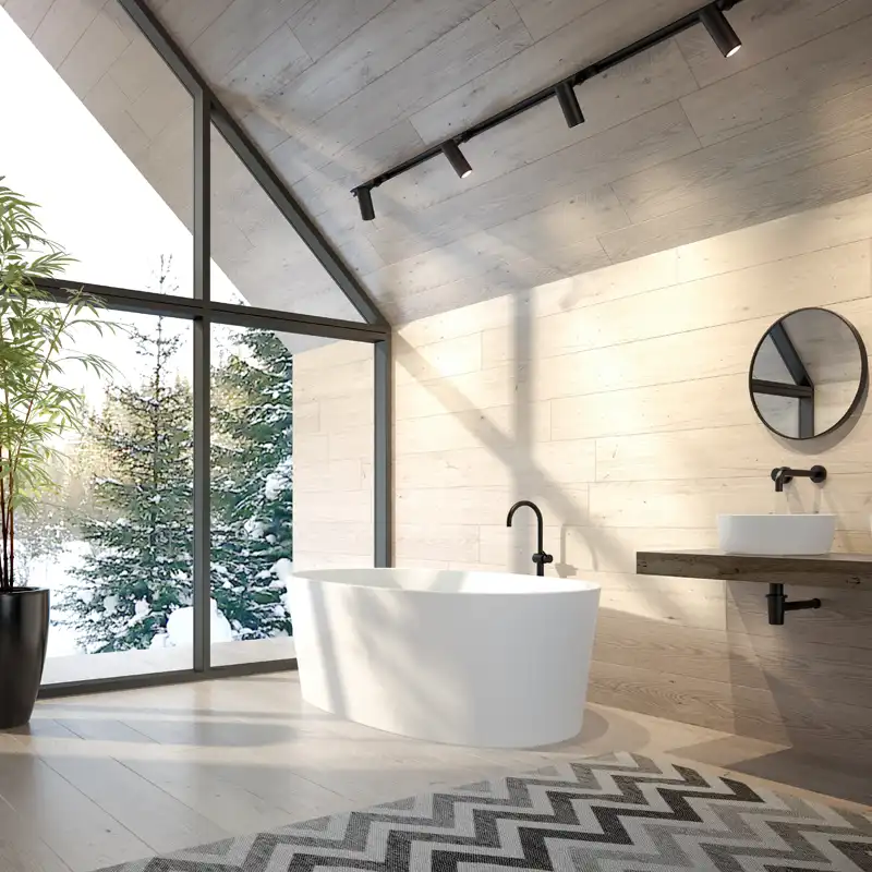 Home renovations sydney - Modern bathroom with freestanding bathtub and large feature window